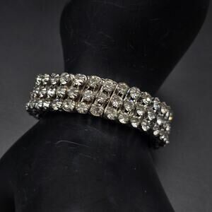 Clear Rhinestone Expansion Bracelet Vintage Glam Costume Jewelry